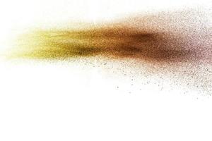 Multicolored particles explosion on white background. Colorful dust splatter on white background. photo