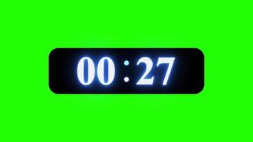 Digital 30 seconds countdown timer animation motion graphics on green screen video