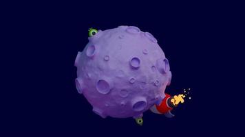 Cohete de animación 3d alrededor del planeta alienígena, presentación 3d