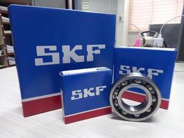 Medan, Indonesia - January 20, 2022. SKF Bearings on table for product photo purposes