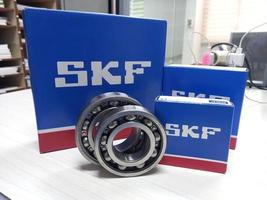 Medan, Indonesia - January 20, 2022. SKF Bearings on table for product photo purposes