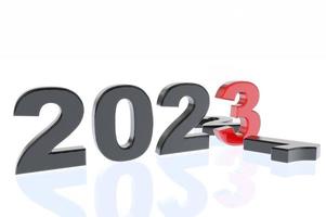Ilustración 3d con números que indican la llegada del futuro 2023 foto