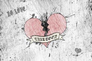 Stroke style image. Stylized image of a broken heart on a scratched background with text No love photo