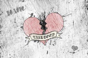 Stroke style image. Stylized image of a broken heart on a scratched background with text No love photo