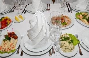 served table with crockery and food photo