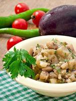 Sauteed mushrooms and eggplant photo