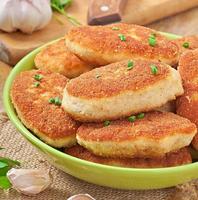 Chicken cutlets in a glass bowl photo