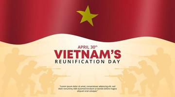 Vietnam reunification day background with flag and soldiers vector