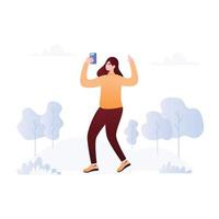 Person talking mobile selfie, flat illustration vector