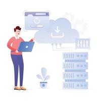 Cloud connected with server, flat illustration of data hosting vector