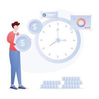 Person with dollar and clock, concept of time is money flat illustration vector