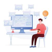 Coding language flat illustration is up for premium use vector