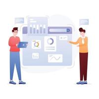 Persons monitoring data online, flat illustration of analytics vector