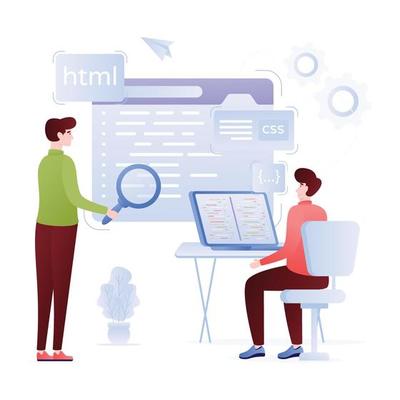 Persons monitoring data online, flat illustration of analytics