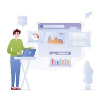 Persons monitoring data online, flat illustration of analytics vector