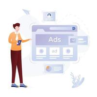Persons monitoring data online, flat illustration of analytics vector