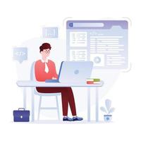 Persons monitoring data online, flat illustration of analytics vector