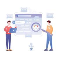 Persons monitoring data online, flat illustration of analytics vector