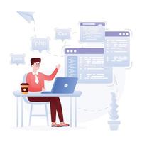 Persons monitoring data online, flat illustration of analytics vector