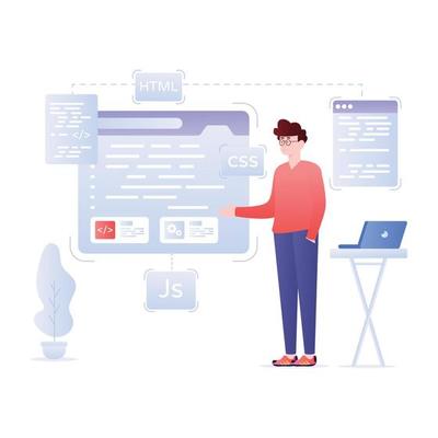 Persons monitoring data online, flat illustration of analytics