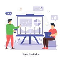 personas discutiendo sobre gráfico, ilustración plana de análisis de datos vector