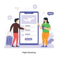 aplicación de reserva de vuelos en línea, ilustración plana