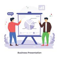 personas discutiendo tablas y gráficos, ilustración plana de presentación de negocios vector