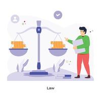 Coins on balance scale, showing the concept of financial law flat illustration vector