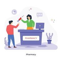 la ilustración plana de la farmacia ahora está disponible para su descarga premium vector