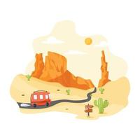 una ilustración plana visualmente atractiva del viaje por carretera vector