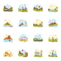 Set of Travel Flat Hand Drawn Illustrations vector