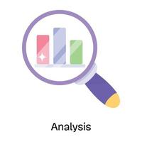 Magnifier and bar chart, flat icon of analysis vector