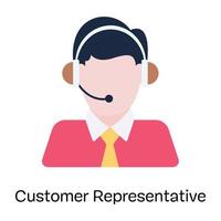 persona con auriculares, icono plano del representante del cliente vector