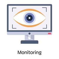 Eye inside computer, concept of monitoring flat icon vector