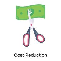 Money with scissors, flat icon of cost reduction vector