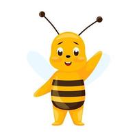 Cute bee waving greeting isolated on white background. Smiling cartoon character happy. vector