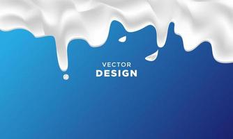 White dripping milk isolated on blue background. 3d vector illustration. Liquid cream waves. Dairy products decoration. Food concept