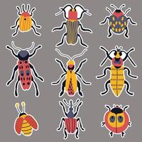 Set of stickers beetles. vector