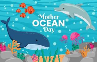 Mother Ocean Day Background with Dolphin vector