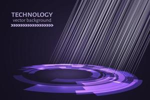 Circle with rays of light on a dark background.  Ultra violet technology abstract background. Vector illustration. Easy to edit design template for your projects.