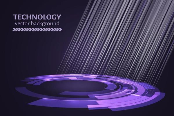 Circle with rays of light on a dark background.  Ultra violet technology abstract background. Vector illustration. Easy to edit design template for your projects.