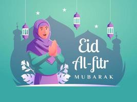 una mujer musulmana celebrando eid al fitr vector