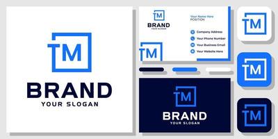 Initials Letters TM Square Box Blue Modern Abstract Monogram Logo Design with Business Card Template vector