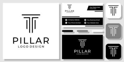 Initial Letter T Pillar Ancient Greek Law Column Justice Firm Logo Design with Business Card Template vector