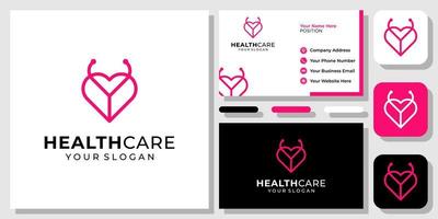 Stethoscope Love Heart Healthcare Human Medical Hospital Logo Design with Business Card Template vector