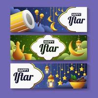 Set of Ramadan Happy Iftar Banner vector