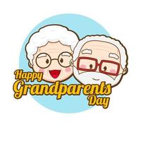 Cute couple grandparents greeting. Cartoon illustration of chibi character isolated on white background. vector