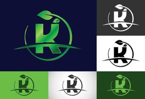 alfabeto inicial del monograma k con hoja circular y swoosh. concepto de logotipo ecológico. logotipo vectorial moderno para negocios ecológicos e identidad empresarial