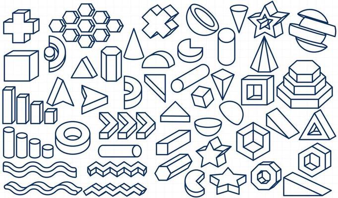 Set of 3D geometric shapes outline icon element vector illustration clipart