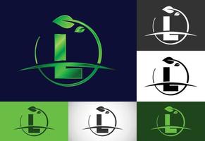 alfabeto inicial del monograma l con hoja circular y swoosh. concepto de logotipo ecológico. logotipo vectorial moderno para negocios ecológicos e identidad empresarial vector